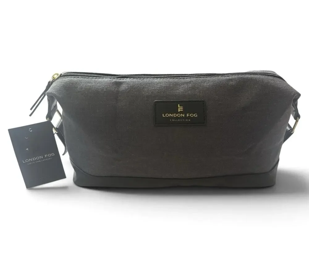 London Fog Canvas Cosmetic Case Travel Bag Toiletries Shave Dark Gray Denim New